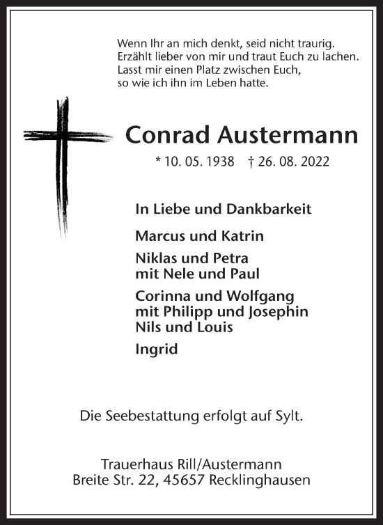 Traueranzeige von Conrad Austermann von Medienhaus Bauer