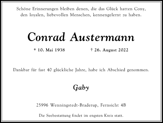 Traueranzeige von Conrad Austermann von Medienhaus Bauer