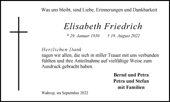 Traueranzeige von Elisabeth Friedrich von Medienhaus Bauer