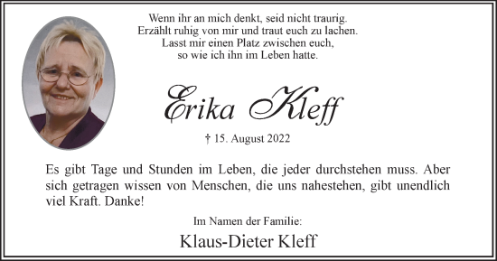 Traueranzeige von Erika Kleff von Hellweger Anzeiger