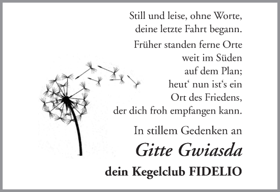 Traueranzeige von Gitte Gwiasda von Ruhr Nachrichten und Halterner Zeitung