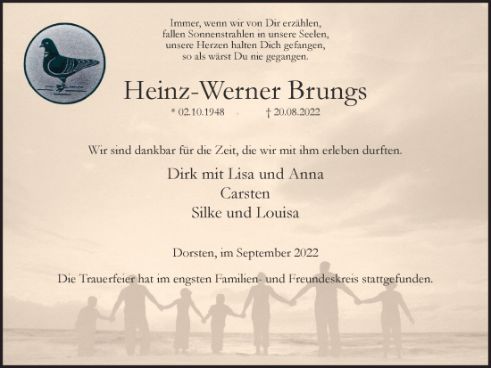 Traueranzeige von Heinz-Werner Brungs von Ruhr Nachrichten und Dorstener Zeitung