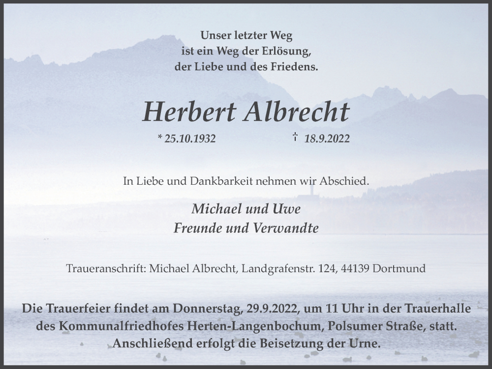  Traueranzeige für Herbert Albrecht vom 21.09.2022 aus Medienhaus Bauer