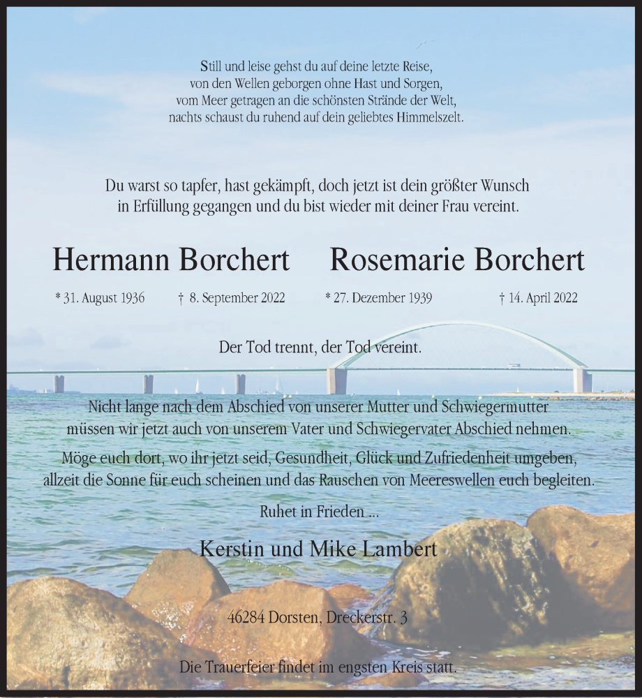  Traueranzeige für Hermann und Rosemarie Borchert vom 24.09.2022 aus Ruhr Nachrichten und Dorstener Zeitung