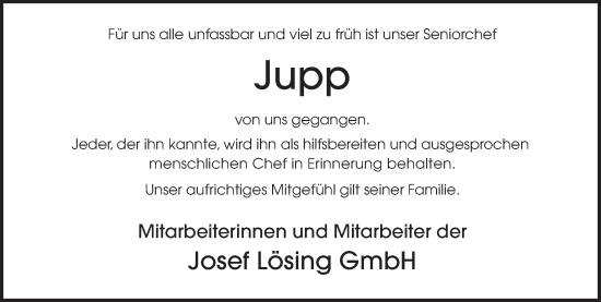 Traueranzeige von Jupp  von Münstersche Zeitung und Münsterland Zeitung