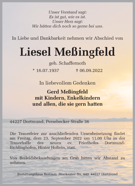 Traueranzeige von Liesel Meßingfeld 