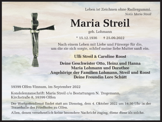 Traueranzeige von Maria Streil von Ruhr Nachrichten
