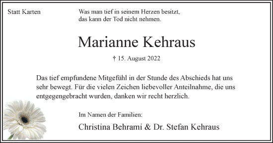 Traueranzeige von Marianne Kehraus von Hellweger Anzeiger
