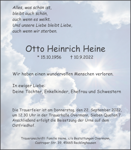 Traueranzeige von Otto Heinrich Heine von Medienhaus Bauer