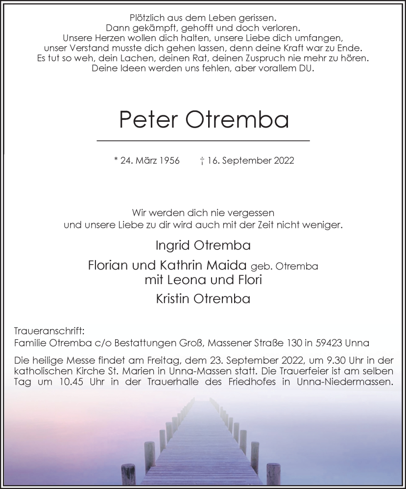  Traueranzeige für Peter Otremba vom 20.09.2022 aus Hellweger Anzeiger