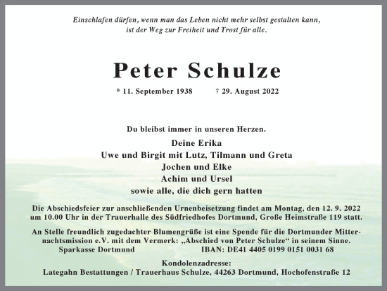 Traueranzeige von Peter Schulze 