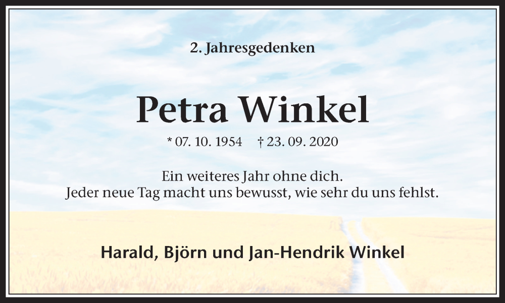 Traueranzeige für Petra Winkel vom 23.09.2022 aus Medienhaus Bauer