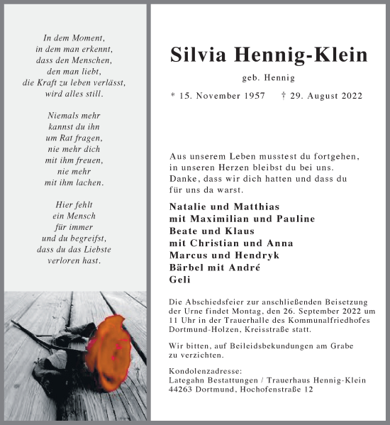 Traueranzeige von Silvia Hennig-Klein 