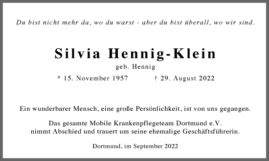 Traueranzeige von Silvia Hennig-Klein 