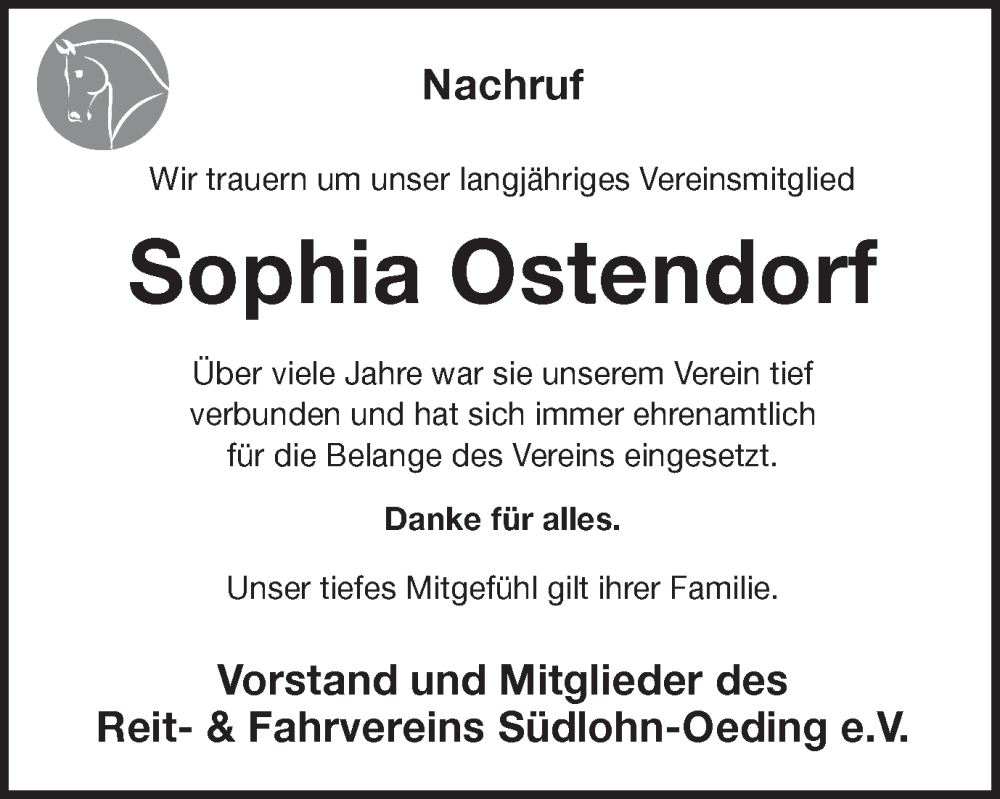  Traueranzeige für Sophia Ostendorf vom 24.09.2022 aus Münstersche Zeitung und Münsterland Zeitung