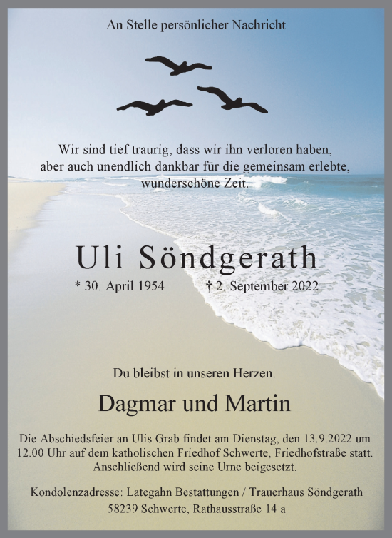 Traueranzeige von Uli Söndgerath von Ruhr Nachrichten