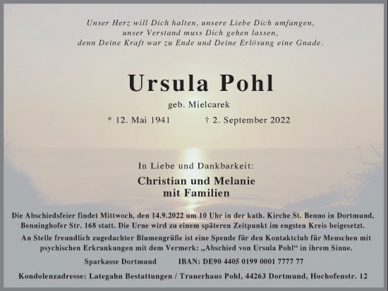Traueranzeige von Ursula Pohl 