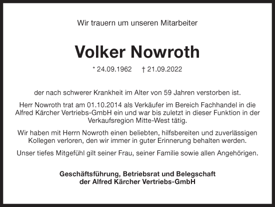 Traueranzeige von Volker Nowroth von Ruhr Nachrichten und Dorstener Zeitung