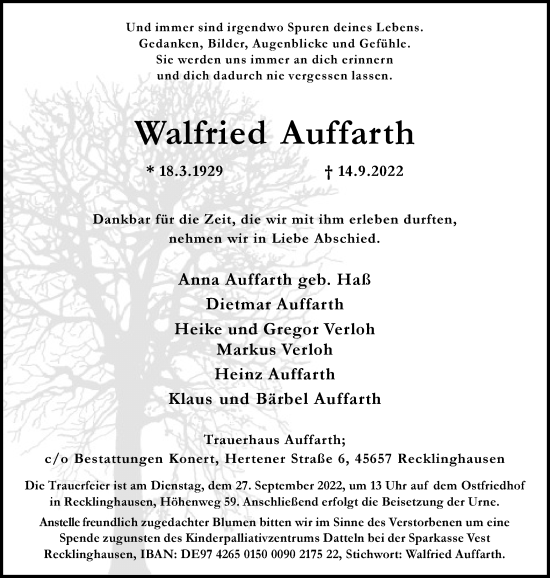 Traueranzeige von Walfried Auffarth von Medienhaus Bauer