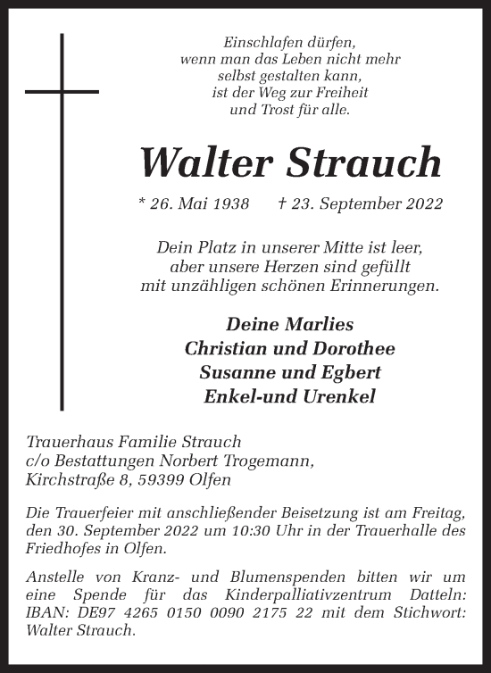 Traueranzeige von Walter Strauch von Ruhr Nachrichten