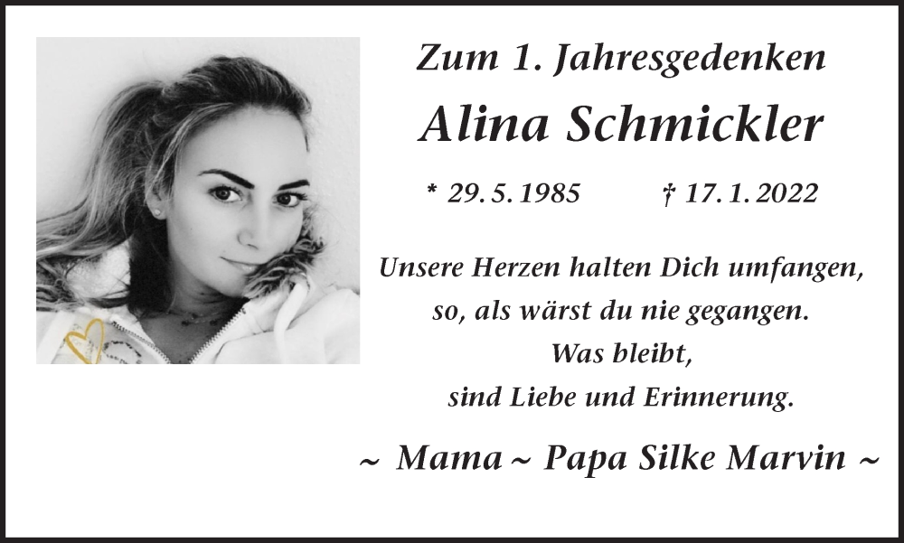  Traueranzeige für Alina Schmickler vom 17.01.2023 aus Ruhr Nachrichten und Dorstener Zeitung