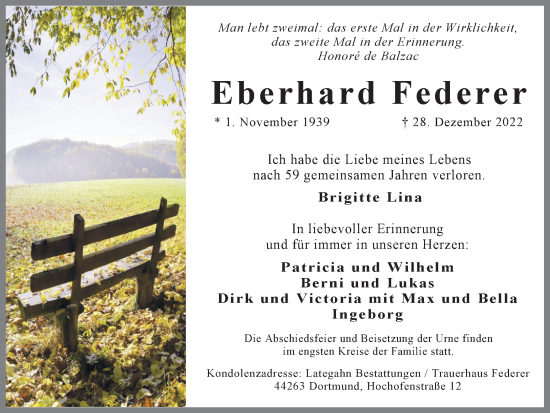 Traueranzeige von Eberhard Federer 