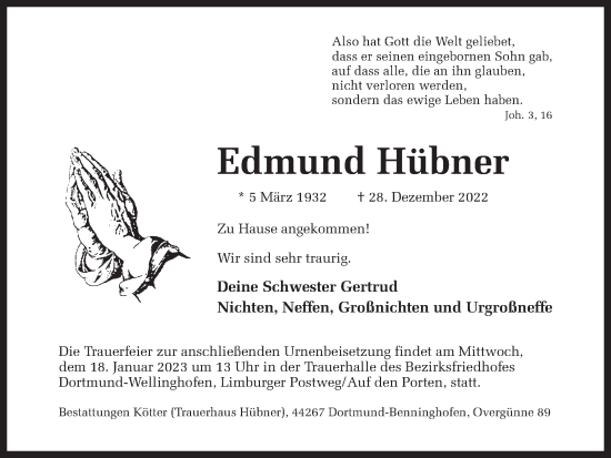 Traueranzeige von Edmund Hübner 