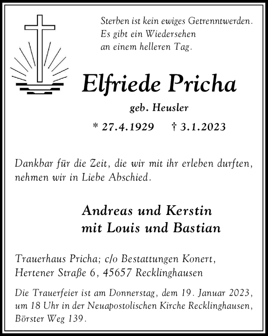 Traueranzeige von Elfriede Pricha von Medienhaus Bauer