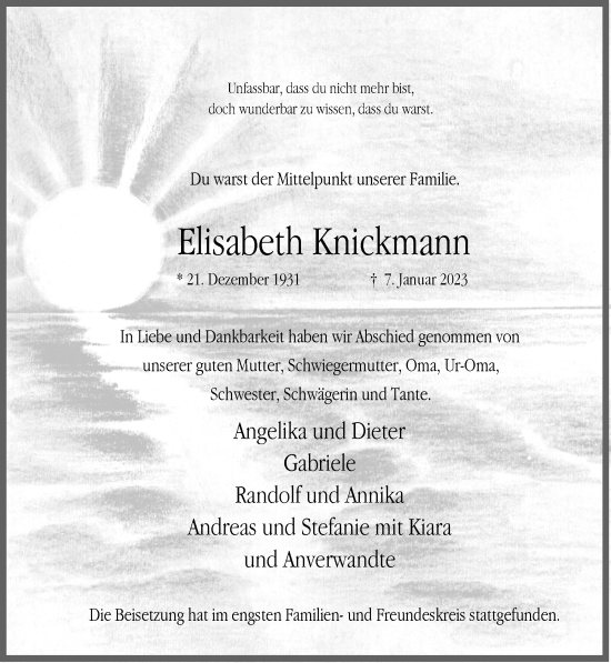 Traueranzeige von Elisabeth Knickmann von Ruhr Nachrichten und Dorstener Zeitung