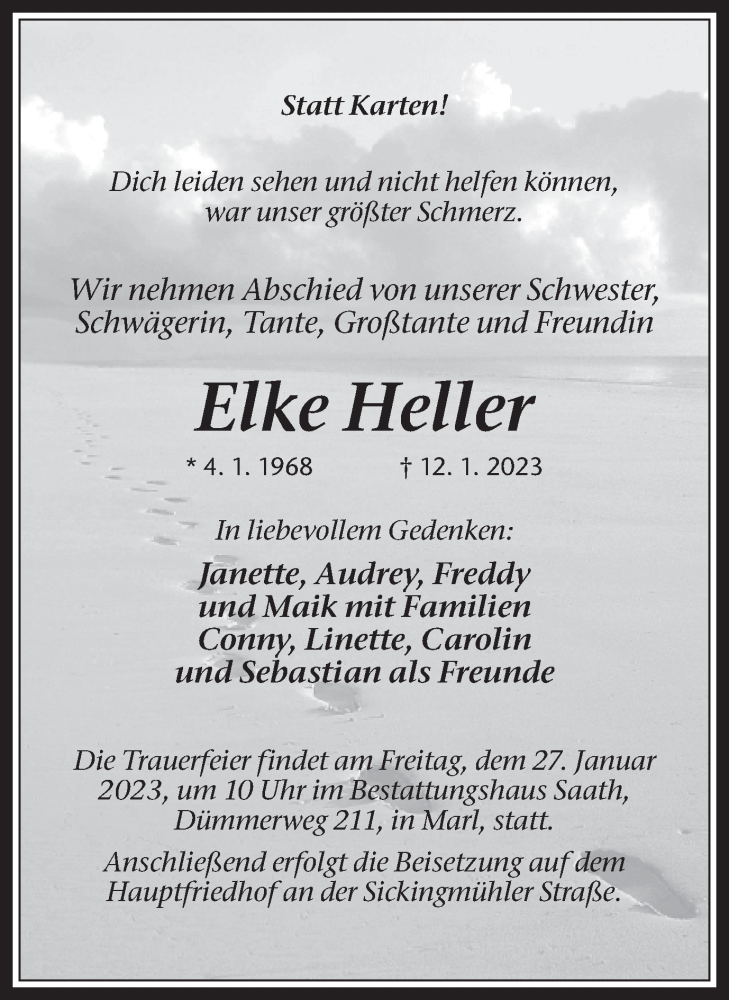  Traueranzeige für Elke Heller vom 25.01.2023 aus Medienhaus Bauer