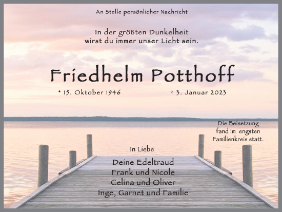 Traueranzeige von Friedhelm Potthoff 