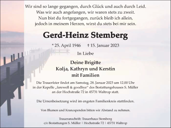 Traueranzeige von Gerd-Heinz Stemberg von Medienhaus Bauer