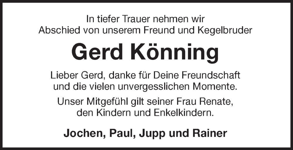  Traueranzeige für Gerd Könning vom 25.01.2023 aus Münstersche Zeitung und Münsterland Zeitung
