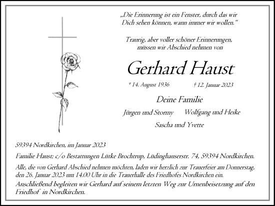 Traueranzeige von Gerhard Haust von Ruhr Nachrichten