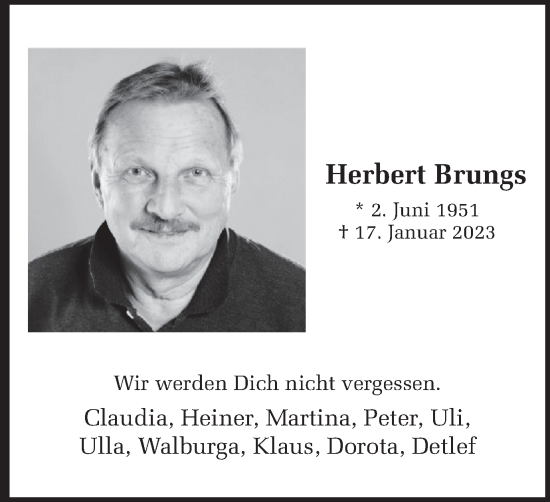 Traueranzeige von Herbert Brungs von Ruhr Nachrichten und Dorstener Zeitung
