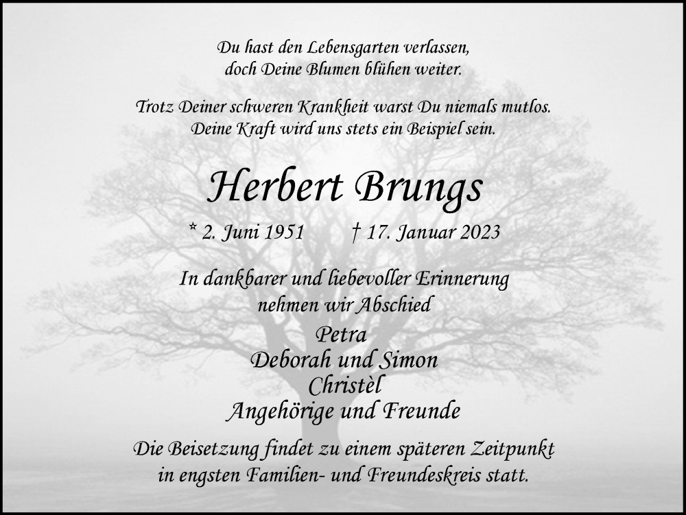  Traueranzeige für Herbert Brungs vom 21.01.2023 aus Ruhr Nachrichten und Dorstener Zeitung