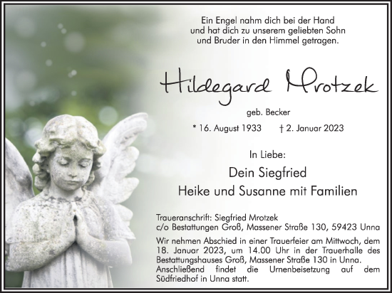 Traueranzeige von Hildegard Mrotzek von Hellweger Anzeiger