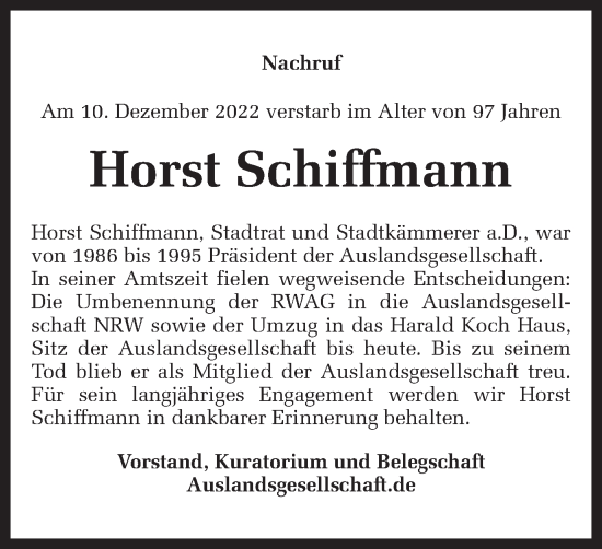 Traueranzeige von Horst Schiffmann 