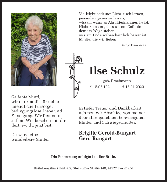Traueranzeige von Ilse Schulz 