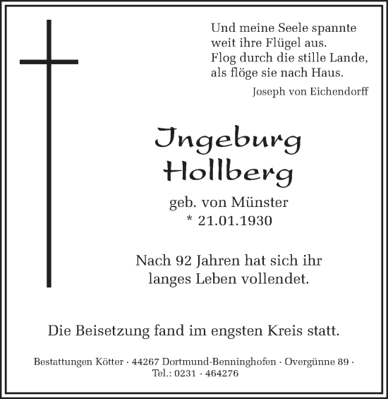 Traueranzeige von Ingeburg Hollberg 