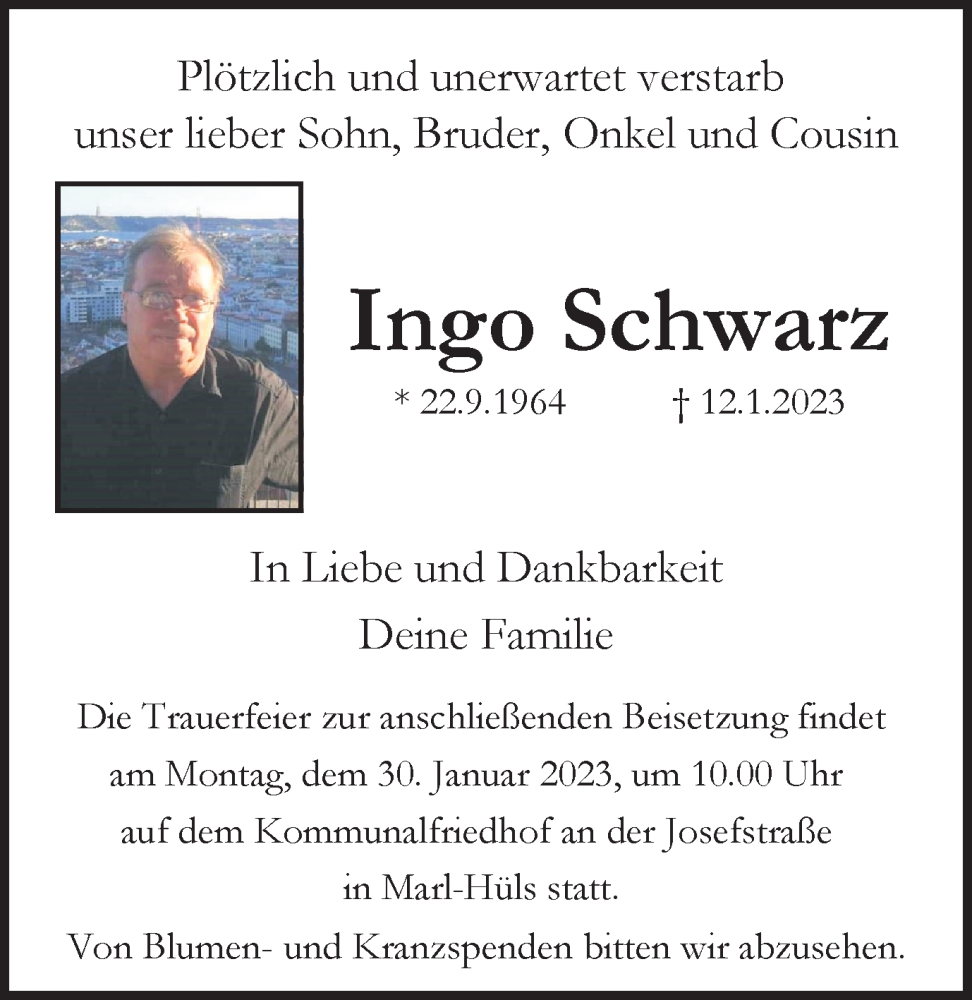  Traueranzeige für Ingo Schwarz vom 21.01.2023 aus Medienhaus Bauer