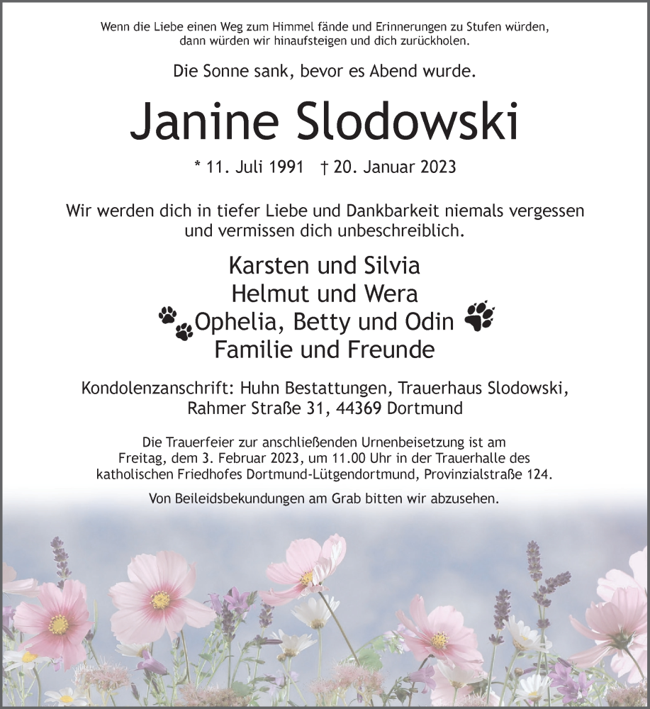  Traueranzeige für Janine Slodowski vom 28.01.2023 aus 
