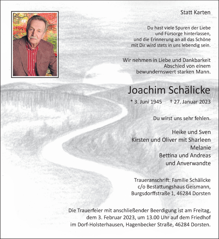  Traueranzeige für Joachim Schälicke vom 31.01.2023 aus Ruhr Nachrichten und Dorstener Zeitung