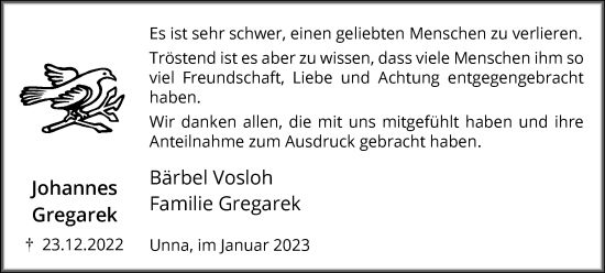 Traueranzeige von Johannes Gregarek von Hellweger Anzeiger