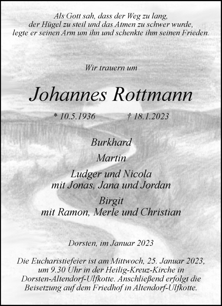  Traueranzeige für Johannes Rottmann vom 21.01.2023 aus Ruhr Nachrichten und Dorstener Zeitung