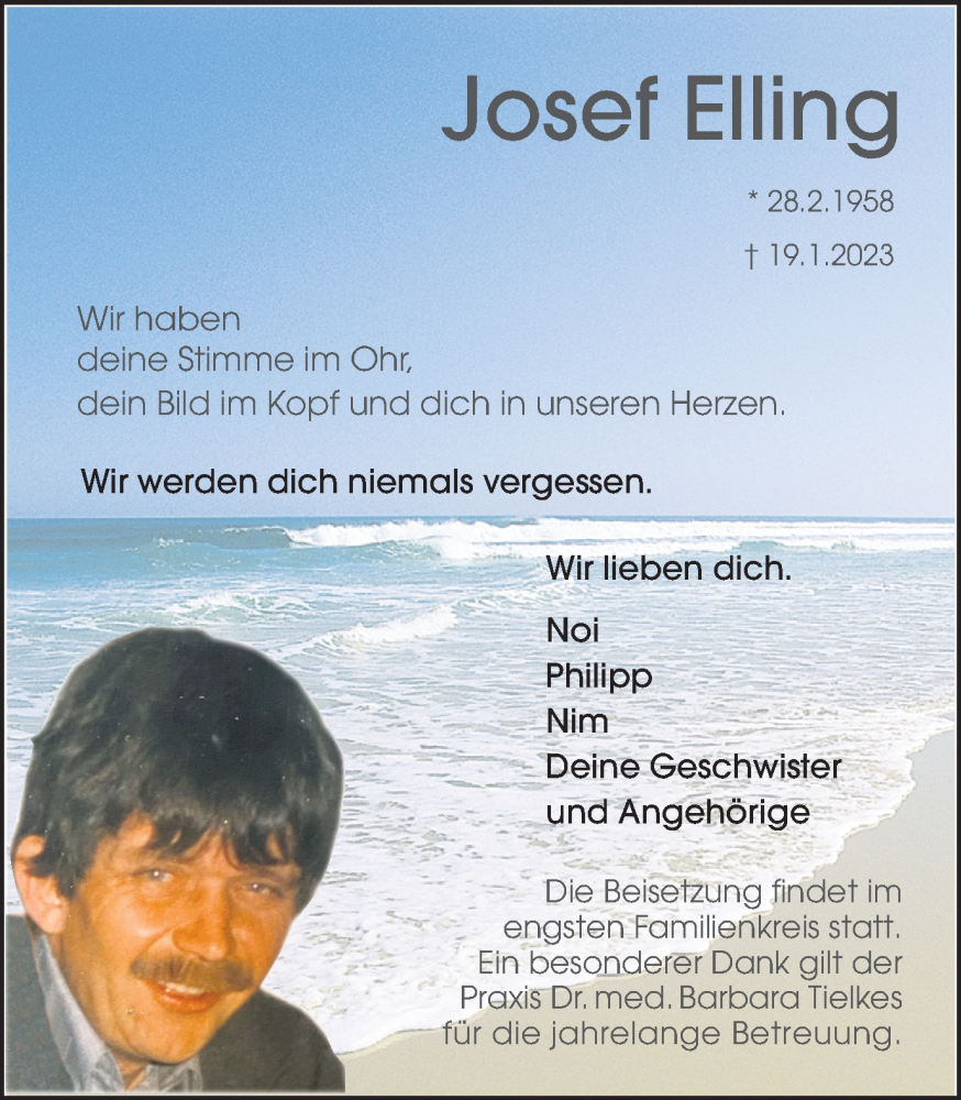  Traueranzeige für Josef Elling vom 25.01.2023 aus Münstersche Zeitung und Münsterland Zeitung