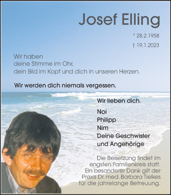 Traueranzeige von Josef Elling von Münstersche Zeitung und Münsterland Zeitung