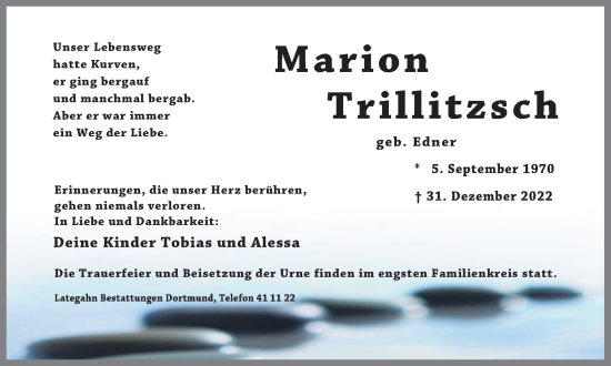 Traueranzeige von Marion Trillitzsch 