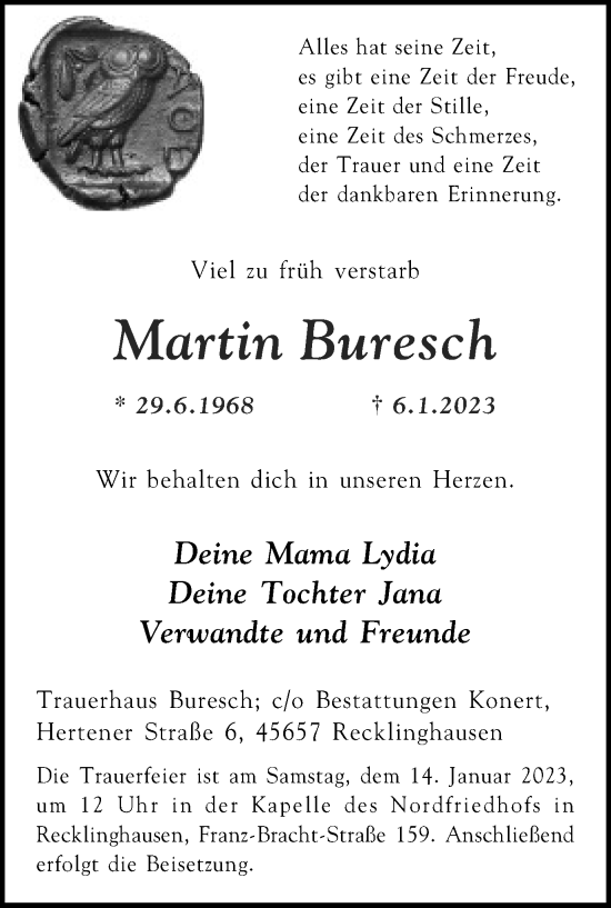 Traueranzeige von Martin Buresch von Medienhaus Bauer
