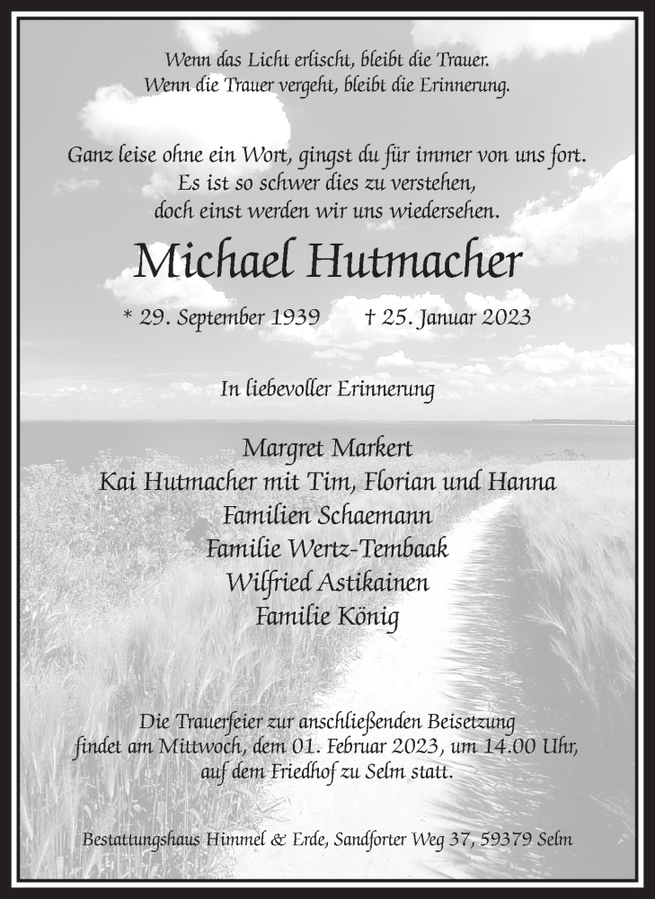  Traueranzeige für Michael Hutmacher vom 28.01.2023 aus Ruhr Nachrichten